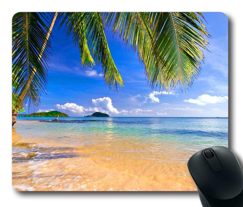  [AUSTRALIA] - Gaming Mouse Pad Shore Palms Tropical Beach Oblong Shaped Mouse Mat Design Natural Eco Rubber Durable Computer Desk Stationery Accessories Mouse Pads For Gift Support Wired Wireless or Bluetooth Mouse 1