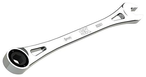 SK Hand Tool 80001 8mm 6 Point X-Frame Metric Combination Ratcheting Wrench, Chrome, 1.7° Arc Swing, 216 Positions, Made in America - LeoForward Australia