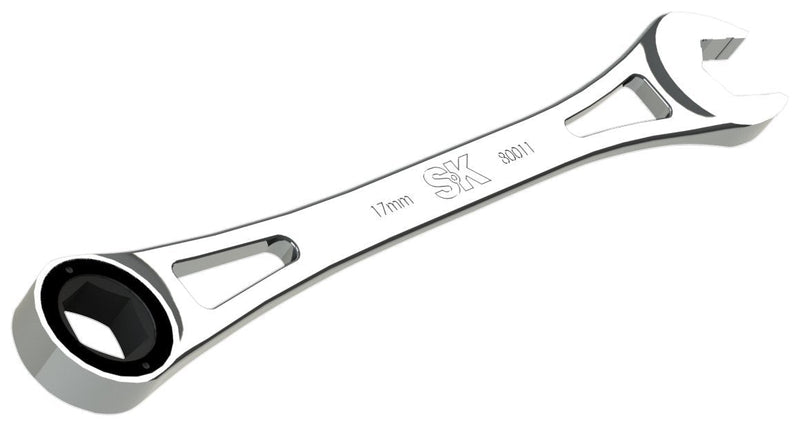 SK Hand Tool 80011 18 mm 6 Point X-Frame Metric Combination Ratcheting Wrench, Chrome, 1.7° Arc Swing, 216 Positions, Made in America - LeoForward Australia