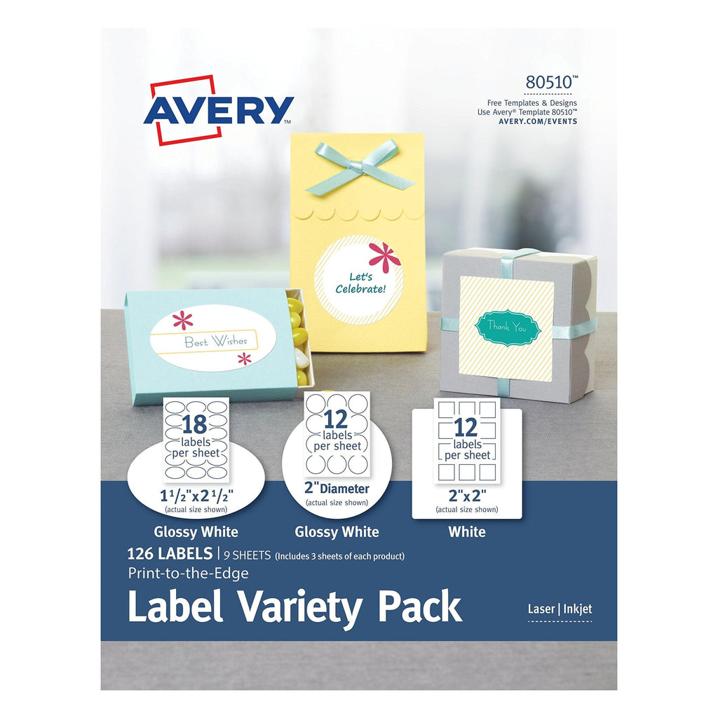 Labels Variety Pack with Sure Feed, Assorted Shapes & Sizes, 9 Sheets, 126 Labels per Pack, Laser/Inkjet (80510) - LeoForward Australia