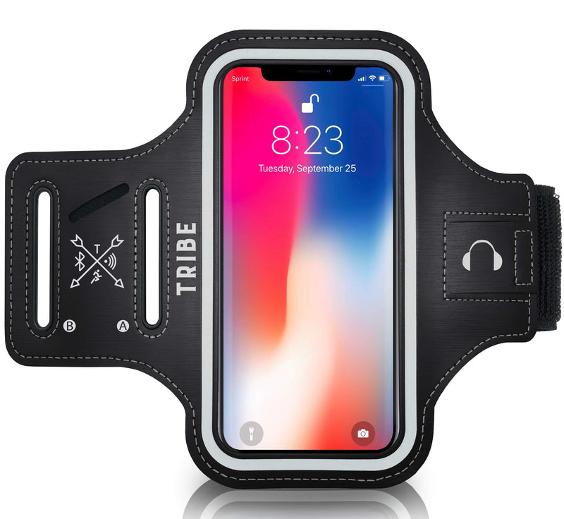 TRIBE Water Resistant Cell Phone Armband Case Running Holder for iPhone Pro Max Plus Mini SE (12/11/X/XS/XR/8/7/6/5) Galaxy S Ultra Plus Lite Edge Note (21/20/10/9/8/7/6/5) Adjustable Strap Pocket Key Black S: iPhone Mini/8/7/6/5/4/3/SE/Galaxy Mini - LeoForward Australia