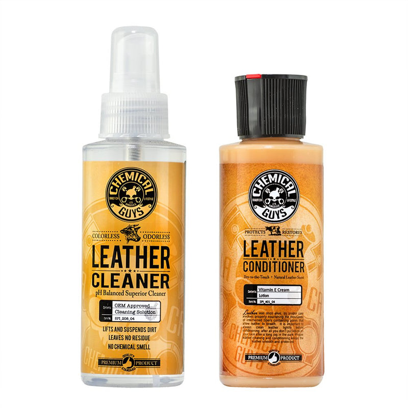  [AUSTRALIA] - Chemical Guys SPI_109_04 Leather Cleaner and Conditioner Complete Leather Care Kit for Use on Car Interiors, Leather Apparel, Furniture, Shoes, Boots, Bags & More (2 - 4 fl oz Bottles)