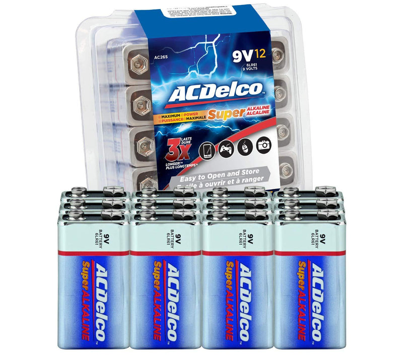 ACDelco 12-Count 9 Volt Batteries, Maximum Power Super Alkaline Battery, 7-Year Shelf Life, Recloseable Packaging - LeoForward Australia