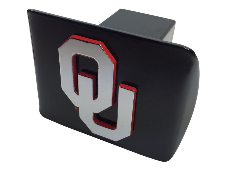  [AUSTRALIA] - University of Oklahoma METAL emblem (chrome with crimson trim) on black METAL Hitch Cover