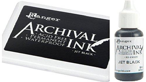Ranger Archival Jet Black Permanent Dye Ink Stamp Pad & Re-Inker Refill - LeoForward Australia