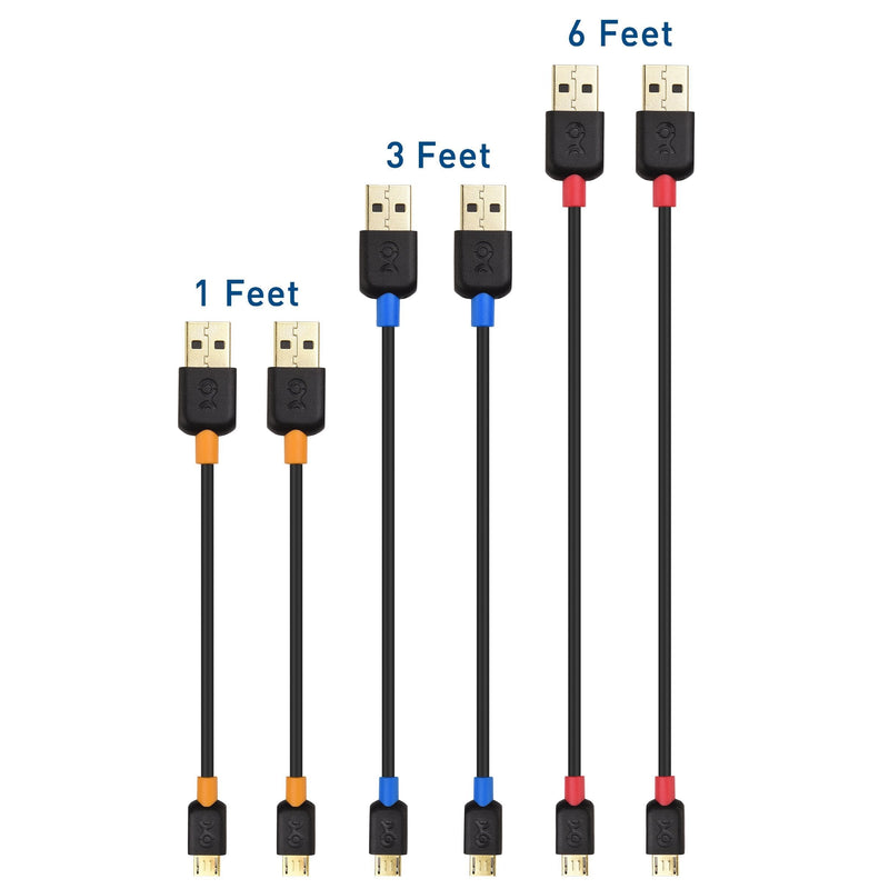  [AUSTRALIA] - Cable Matters Combo 6-Pack Gold-Plated USB 2.0 Type A to Micro-B Cable - 1, 3, 6 Feet