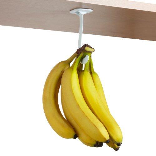 Banana Hook Hanger Under Cabinet Hook Ripens Bananas with Less Bruises, Hang Other Lightweight Kitchen Items, Folds Up Out of Sight When Not in Use, Self-Adhesive + Pre-drilled Screw Holes (White) - LeoForward Australia