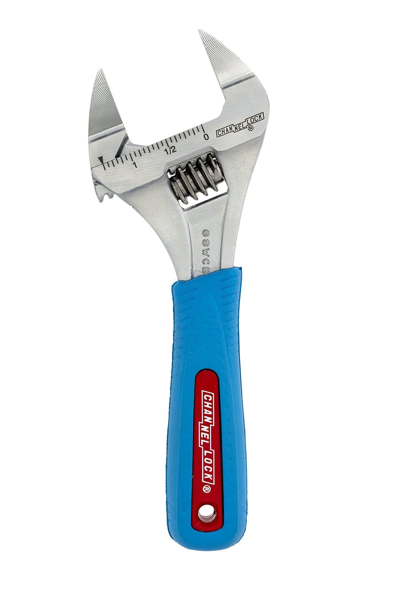  [AUSTRALIA] - Channellock 6SWCB Slim Jaw 6-Inch WideAzz Adjustable Wrench | 1.34-Inch Jaw Capacity | Precise Design Grips in Tight Spaces | Measurement Scales for Easy Sizing of Diameters | CODE BLUE Comfort Grip