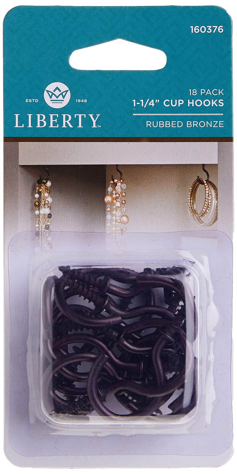 Liberty 160376 1-1/4" Cup Hooks (Pack of 18), Rubbed Bronze - LeoForward Australia