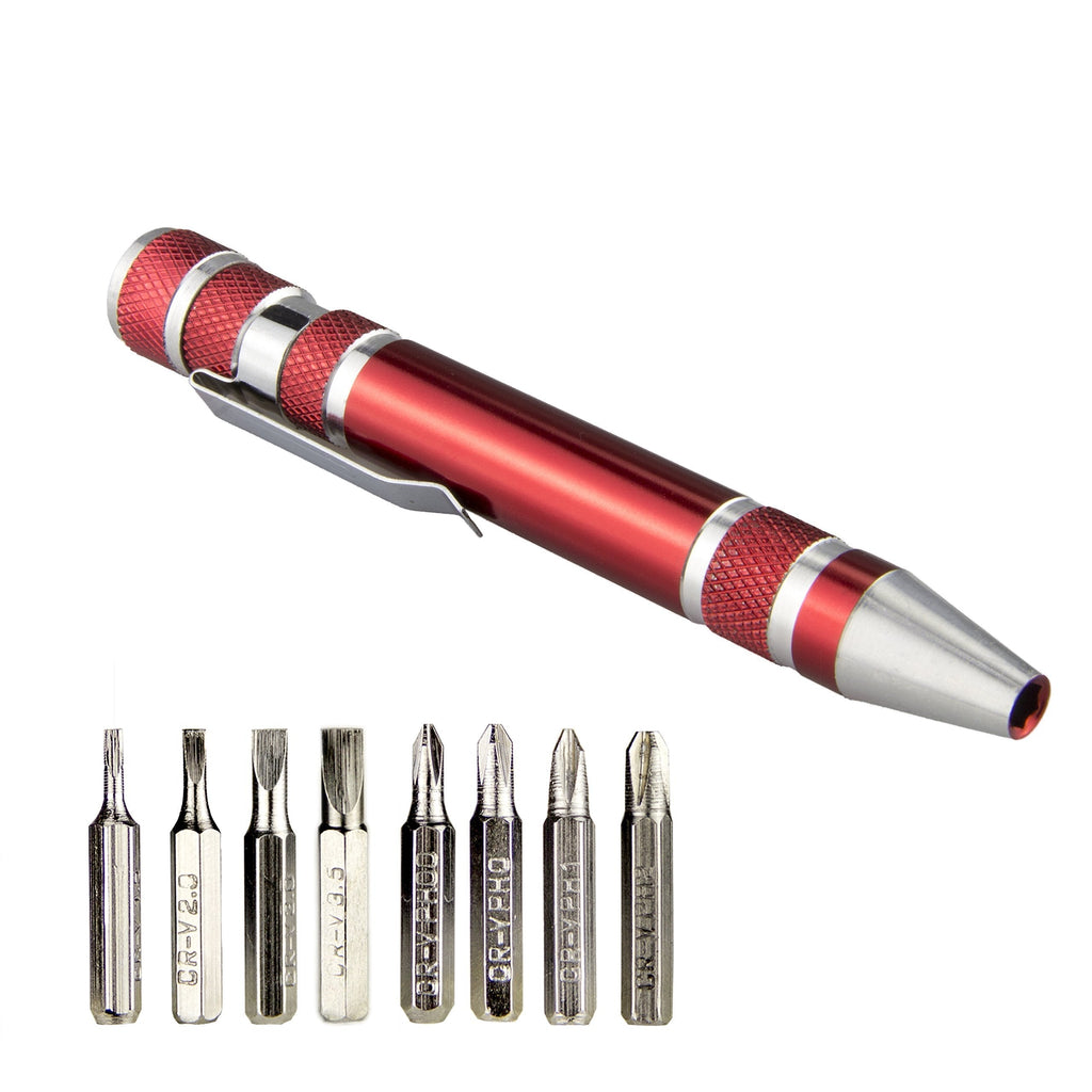 Swatom 8 in 1 Mini Screwdriver Set Pen Style Small Repair Tools Compact Precision Gadgets Kit for Home Improvement Computer Eyeglasses Red - LeoForward Australia