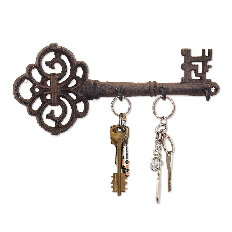 Decorative Wall Mounted Cast Iron Key Holder - Vintage Key with 3 Hooks - Wall Mounted - Rustic Cast Iron Hanger- 10.8 x 4.7- with Screws and Anchors by Comfify Rust brown - LeoForward Australia