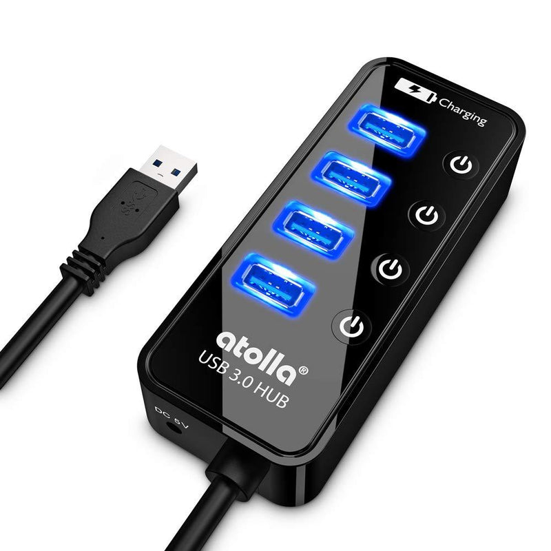  [AUSTRALIA] - USB 3.0 Hub, atolla 4 Ports Super Speed USB 3 Hub Splitter with On Off Switch with 1 USB Charging Port (Cable Length 2 Feet, No AC Adapter) (4-Port hub)
