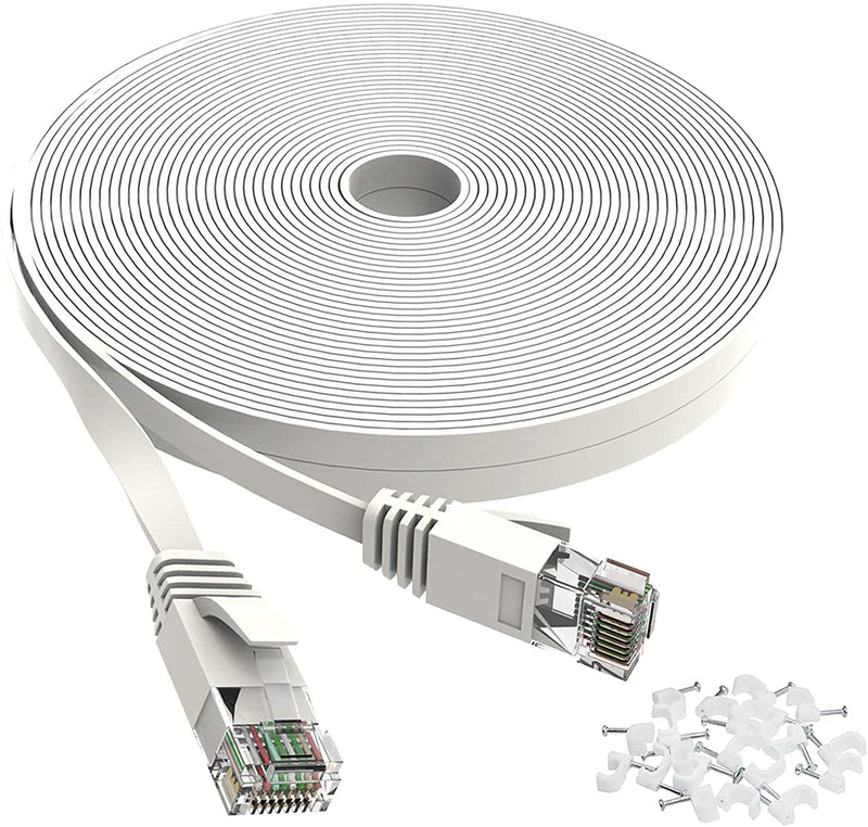  [AUSTRALIA] - Jadaol Cat 6 Ethernet Cable 15 ft - Flat Internet Network Lan patch cord Short – faster than Cat5e/Cat5, Slim Cat6 High Speed Computer wire With Snagless Rj45 Connectors for Router, PS4, Xobx – 15 feet White, 15Ft-White (4453055)