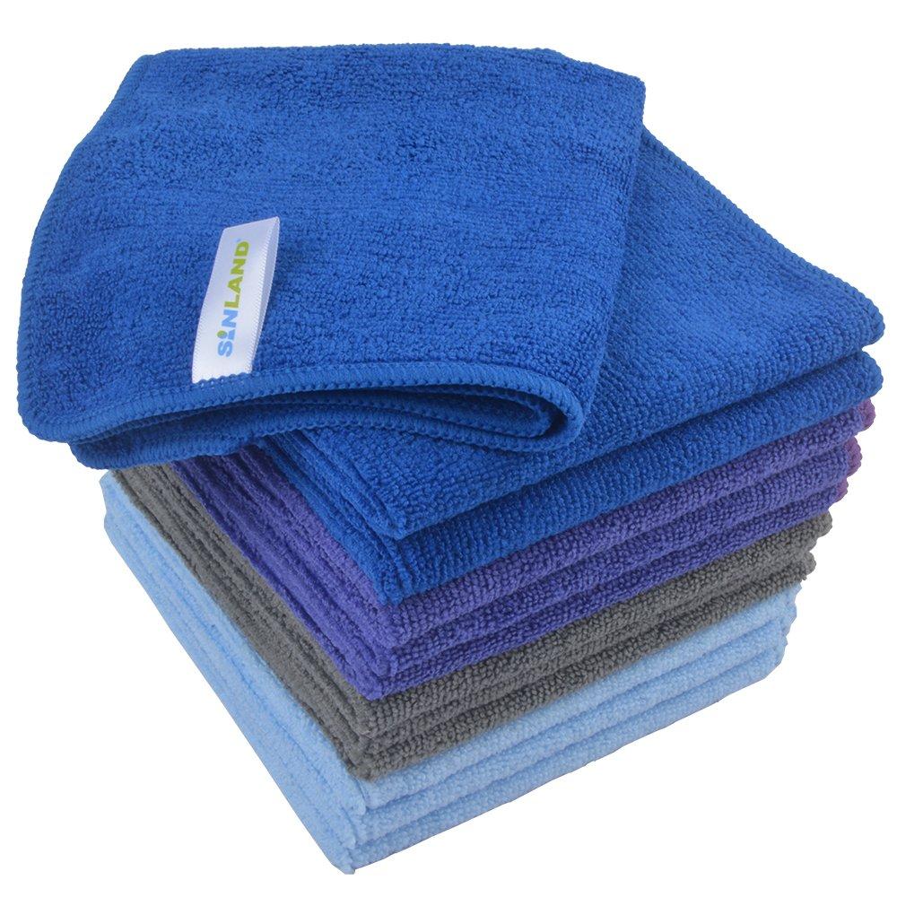  [AUSTRALIA] - Sinland Absorbent Microfiber Dish Cloth Kitchen Streak Free Cleaning Cloth Dish Rags Lens Cloths 12inchx12inch 12 Pack 4 Colors Assorted