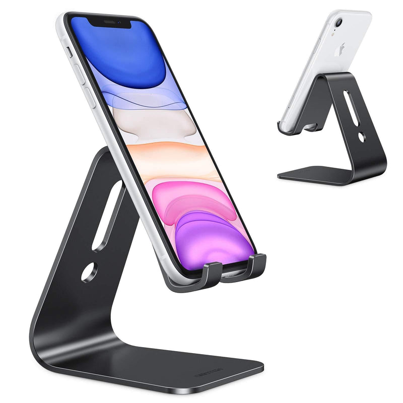  [AUSTRALIA] - Upgraded Aluminum Cell Phone Stand, OMOTON C1 Durable Cellphone Dock with Protective Pads, Smart Stand Designed for iPhone 11 Pro Max XR XS 8 Plus 7 SE, iPad Mini, Android Phones, Black