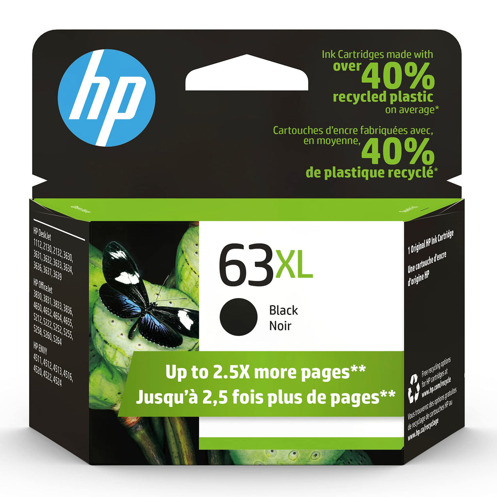 HP 63XL | Ink Cartridge | Works with HP Deskjet 1112, 2100 Series, 3600 Series, HP ENVY 4500 Series, HP OfficeJet 3800 Series, 4600 Series, 5200 Series | Black | F6U64AN - LeoForward Australia