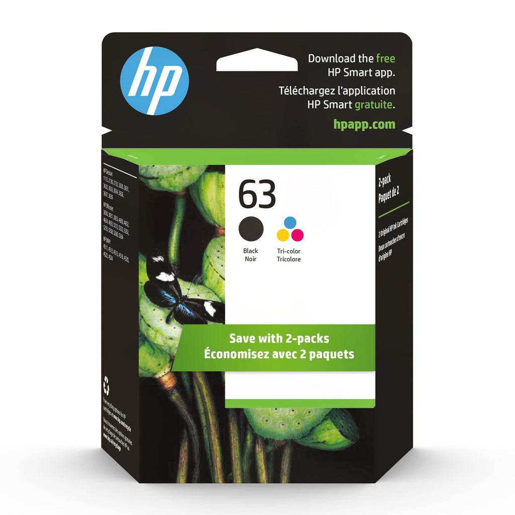  [AUSTRALIA] - Original HP 63 Black/Tri-color Ink (2-pack) | Works with HP DeskJet 1112, 2130, 3630 Series; HP ENVY 4510, 4520 Series; HP OfficeJet 3830, 4650, 5200 Series | Eligible for Instant Ink | L0R46AN