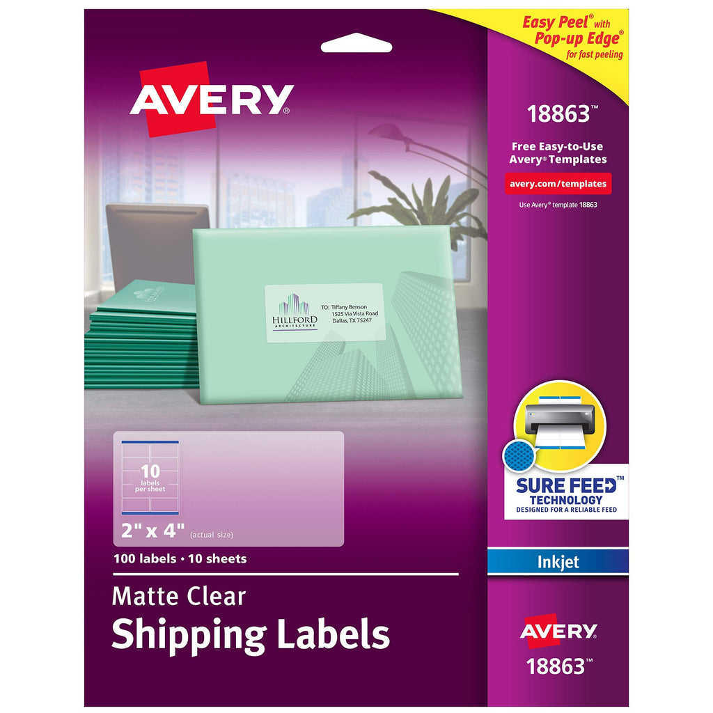 Avery Clear Easy Peel Shipping Labels for Inkjet Printers 2" x 4", Pack of 100 (18863),White 1 pack - LeoForward Australia