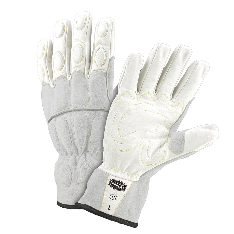  [AUSTRALIA] - West Chester IRONCAT 9076 Grain Buffalo Leather Utility Gloves: Kevlar Palm Liner, White/Grey, XX-Large, 1 Pair