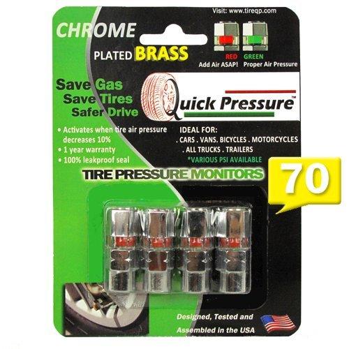  [AUSTRALIA] - Quick Pressure QP-000070 Chrome Plated Brass 70 psi Tire Pressure Monitoring Valve Cap, (Pack of 4)