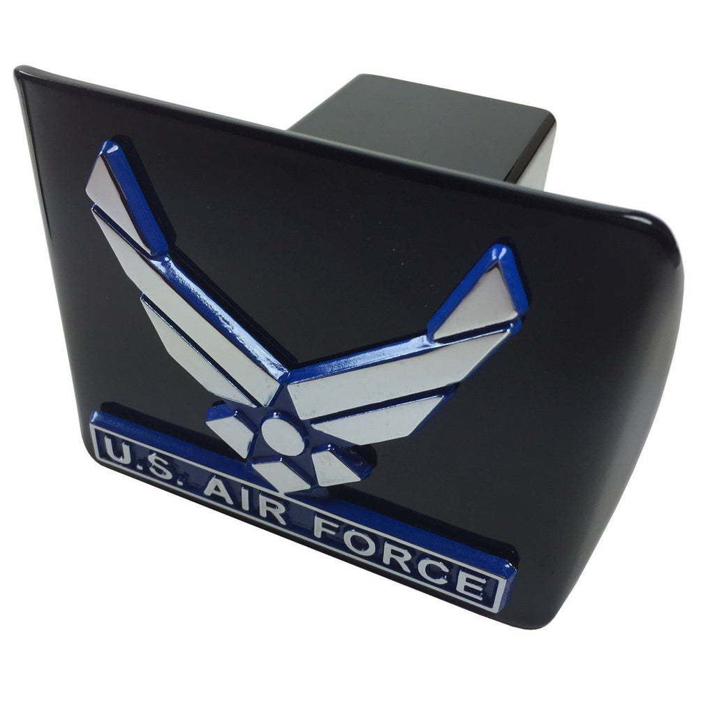  [AUSTRALIA] - Air Force Metal Emblem (Wings with Blue Trim) on Black Metal Hitch Cover
