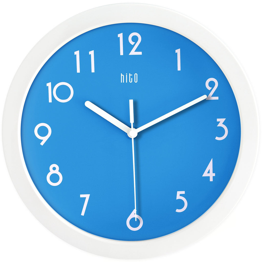 hito Silent Kids Wall Clock Non Ticking 10 inch Excellent Accurate Sweep Movement Glass Cover, Decorative for Kitchen, Living Room, Bathroom, Bedroom, Office (Blue) - LeoForward Australia