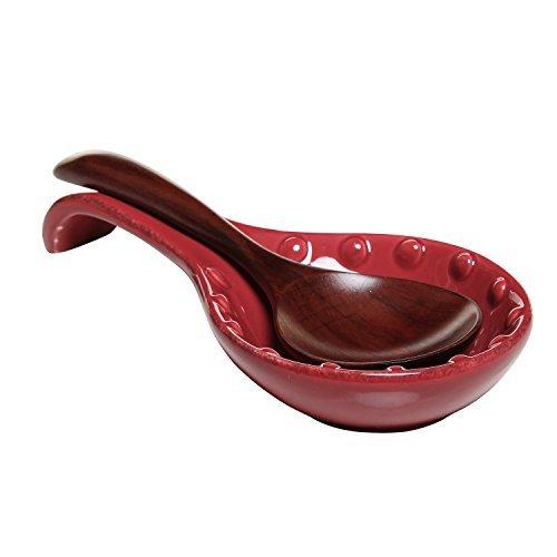  [AUSTRALIA] - MyGift Decorative Kitchen Stove & Counter Top Red Ceramic Spoon Rest/Cooking Utensil Holder with Handle