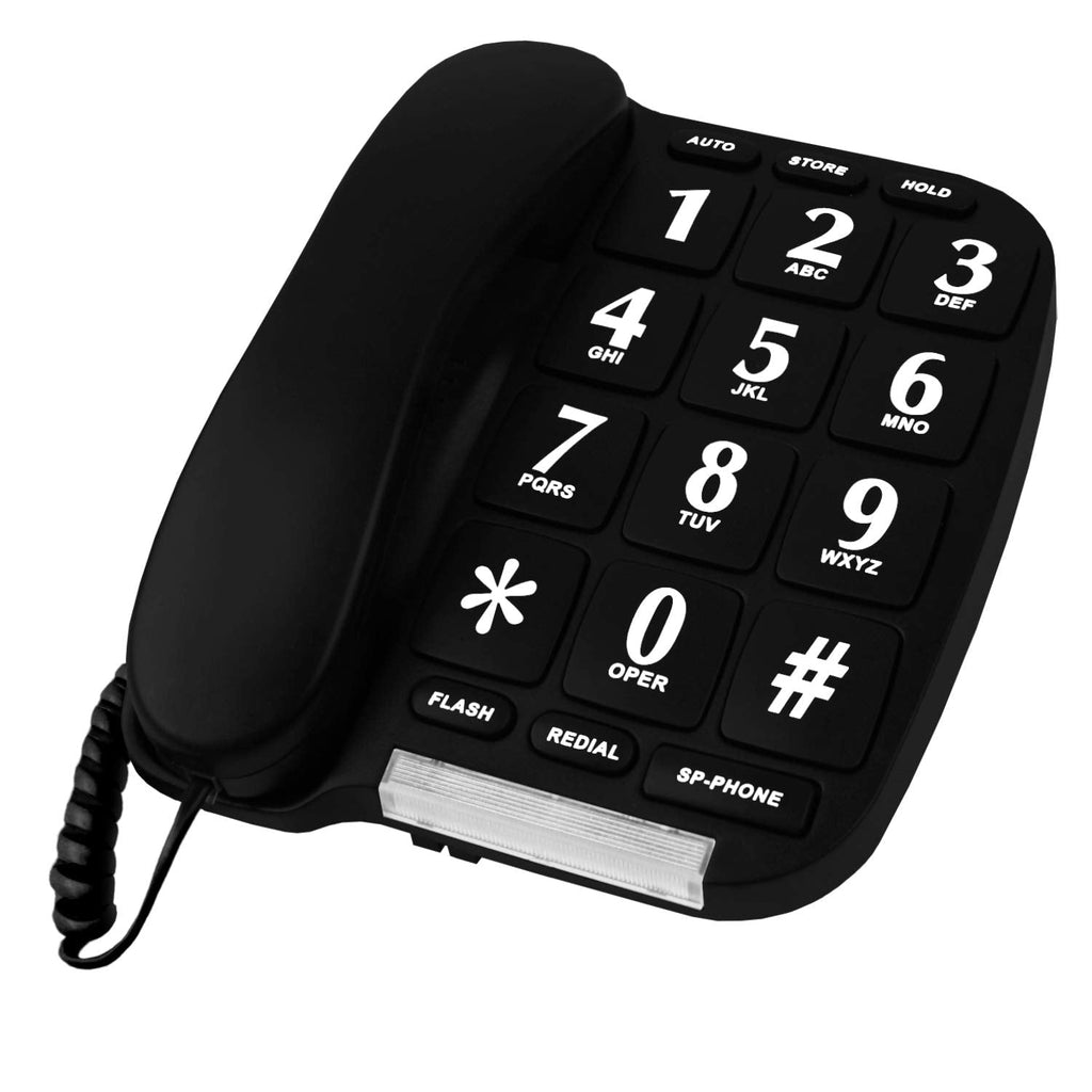  [AUSTRALIA] - Big Button Phone for Wall or Desk with Speaker and Memory (Black) Black