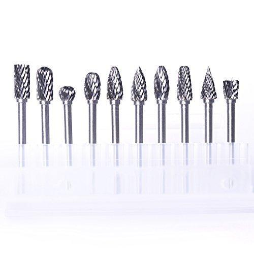 ATOPLEE Rotary Burr Set,10pcs 1/8 Inch Shank Tungsten Steel Solid Carbide Rotary Files Diamond Cutting Burrs Set for Woodworking Drilling Carving Engraving - LeoForward Australia