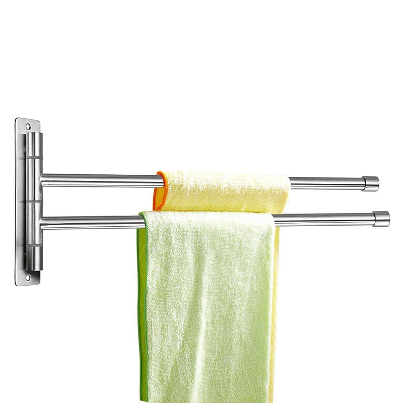  [AUSTRALIA] - Sumnacon Wall Mounted Swing Towel Bar - Silver Stainless Steel Bath Towel Rod Arm, Bathroom/Kitchen Swivel Towel Rack Hanger Holder Organizer, Folding Space Saver Towel Rail (2 Bar)