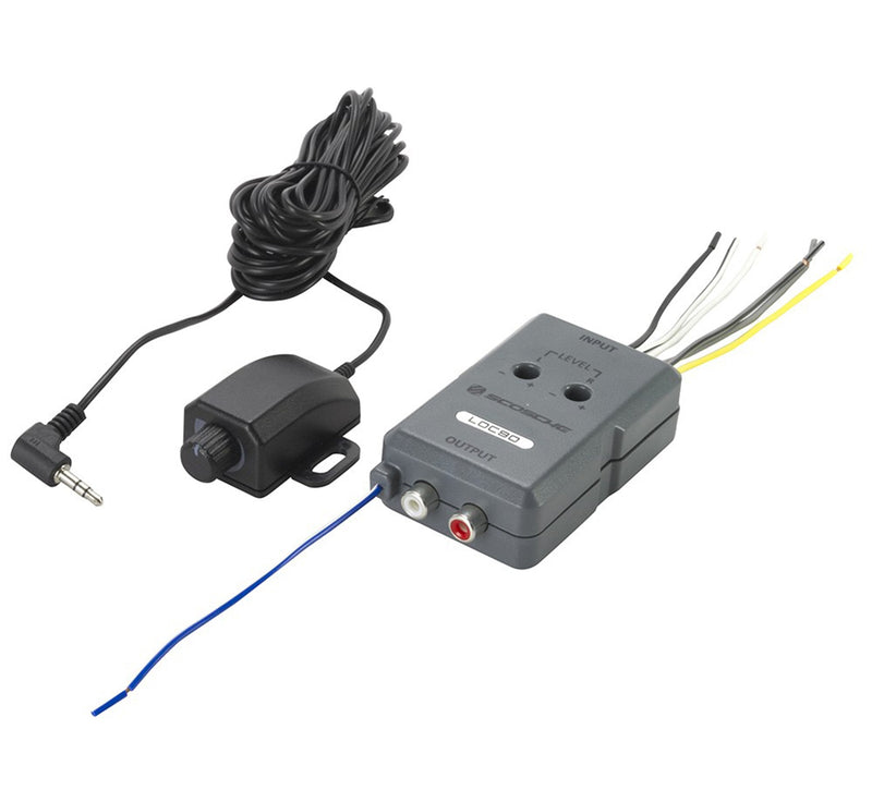  [AUSTRALIA] - Scosche LOC90 Line Output Converter Adjustable Amplifier Add On Module for Car Stereo, 2-Channel Signal Sensing Speaker Wire to RCA Adapter with Remote Control Knob, Grey 90W, Grey