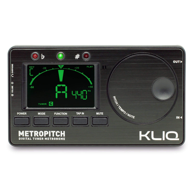 KLIQ MetroPitch - Metronome Tuner for All Instruments - with Guitar, Bass, Violin, Ukulele, and Chromatic Tuning Modes - Tone Generator - Carrying Pouch Included, Black - LeoForward Australia