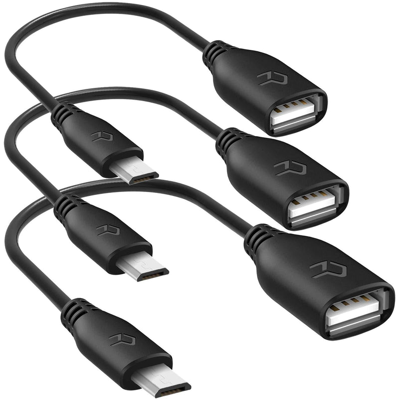 Rankie Micro USB (Male) to USB 2.0 (Female) Adapter, On-The-Go (OTG) Convertor Cable, 3-Pack, Black - LeoForward Australia