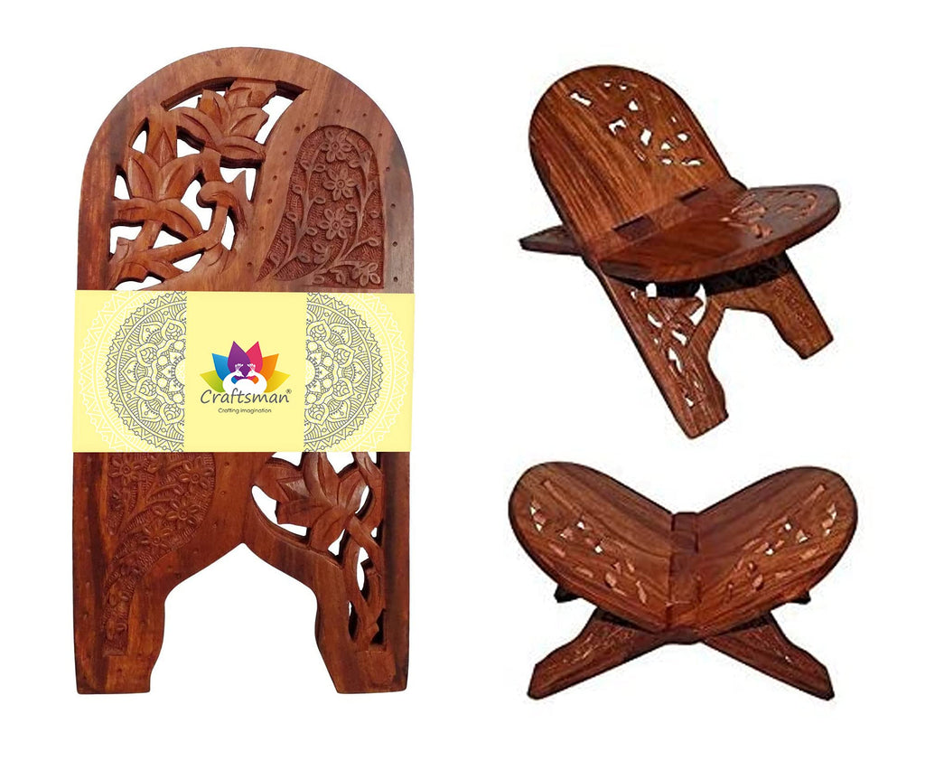 Craftsman Large 12 Inch Rahel Holy Book Stand for Pooja puja Gita Quran Bible Stand Holder. Folding Religious Rosewood Prayer Wooden Book Stand 12 Inch Size - LeoForward Australia