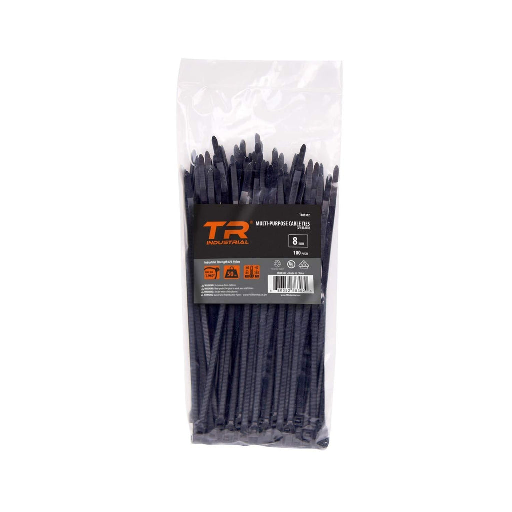  [AUSTRALIA] - TR Industrial Multi-Purpose UV Resistant Black Cable Ties, 8 inches, 100 Pack 8"