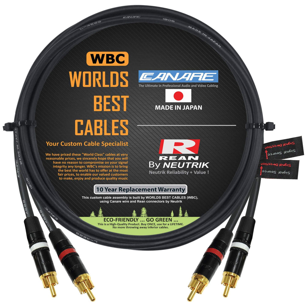 3.5 Foot RCA Cable Pair - Made with Canare L-4E6S, Star Quad, Audio Interconnect Cable and Neutrik-Rean NYS Gold RCA Connectors - Directional Design - Custom Made by WORLDS BEST CABLES - LeoForward Australia