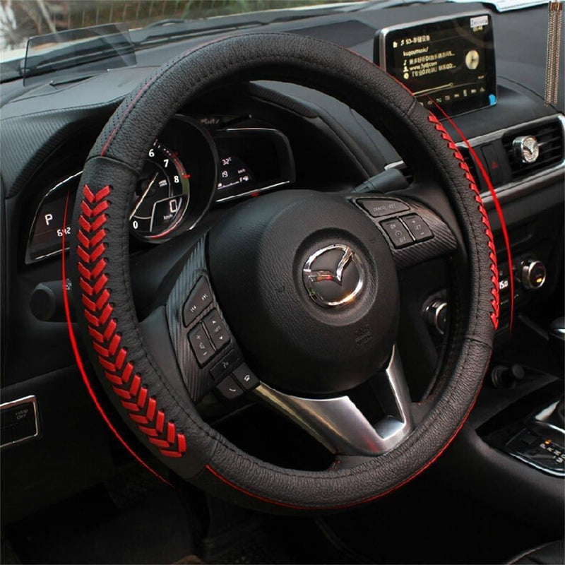  [AUSTRALIA] - Vesul Red Steering Wheel Glove Leather Cover Compatible with Mazda 3 Axela Mazda 6 CX-3 CX3 CX-5 CX5 Cx-7 CX7 CX-9 CX9 2013 2014 2015 2016 2017 2018 2019 2020 Red Wheel Cover for Mazda 2013-2020