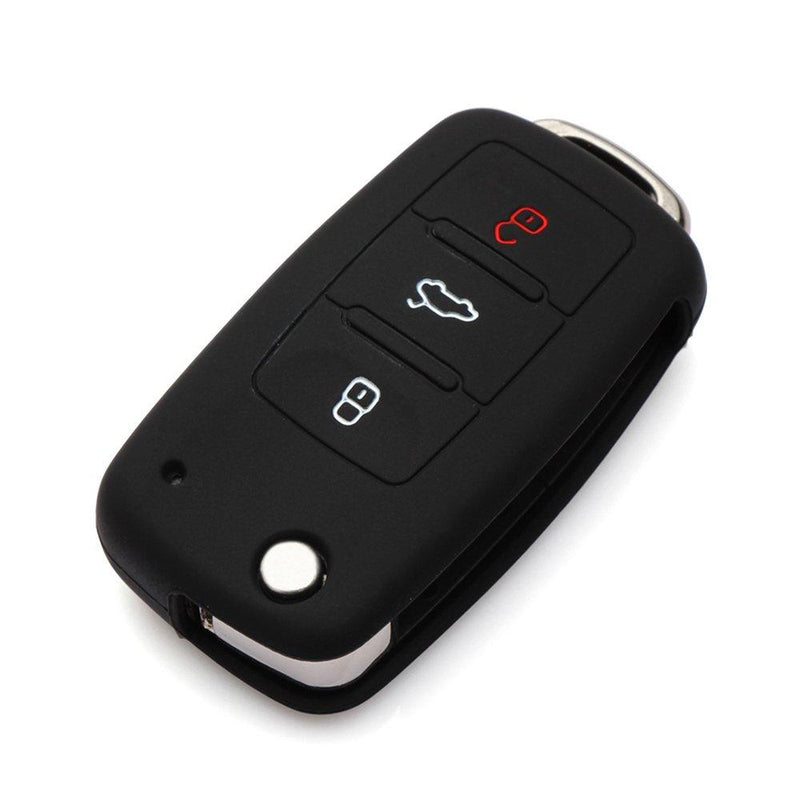 AndyGo Protective Silicone Key Cover Keyless Entry Remote Fob Shell Fit for VW Volkswagen 3 Button Black - LeoForward Australia
