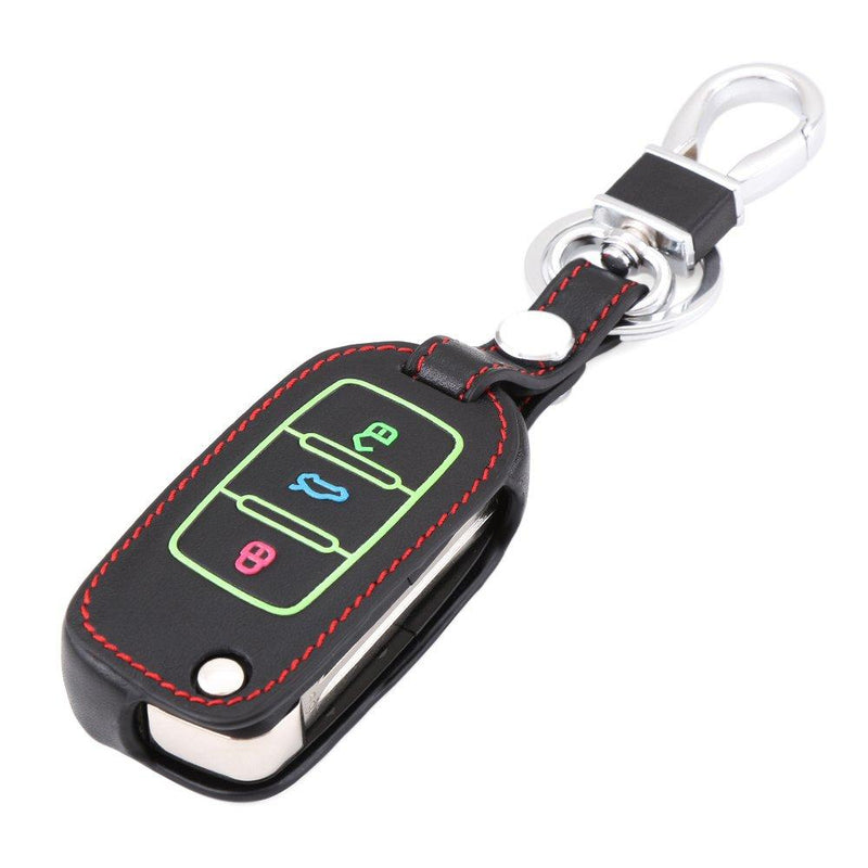  [AUSTRALIA] - AndyGo Luminous Leather Remote Key Fob Case Fit for Volkswagen Skoda Seat 3 Button Black