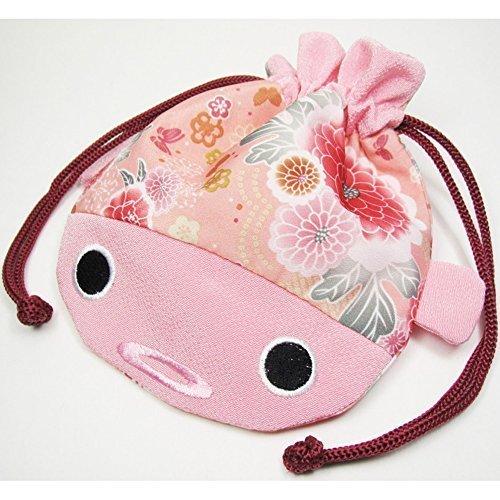 DAISO Japanese Kimono Fabric Cosmetic Goldfish Small Purse Kinchaku - Pink Fish Bag - LeoForward Australia
