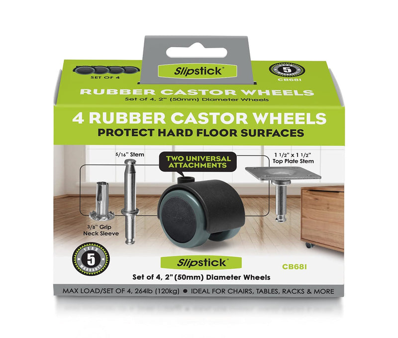 Slipstick CB681 2 Inch Floor Protector Rubber Caster Wheels (Set of 4) 5/16 Inch Stem or Top Plate Mounting Options - Black/Gray - LeoForward Australia