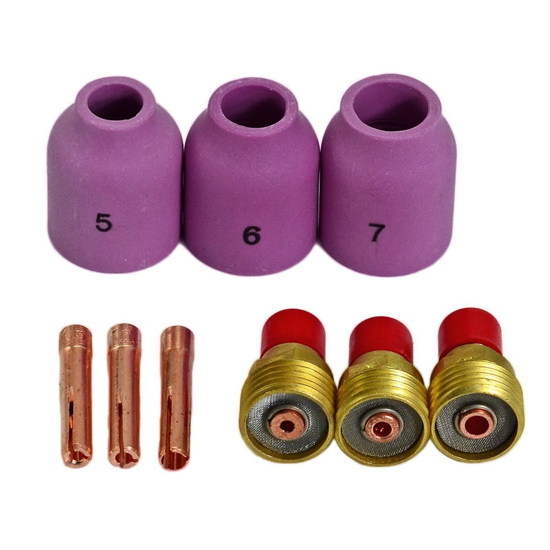  [AUSTRALIA] - RIVERWELD TIG Gas Lens Nozzle Cup Collets Assorted Size Fit PTA DB SR WP 9 20 25 TIG Welding Torch 9pcs