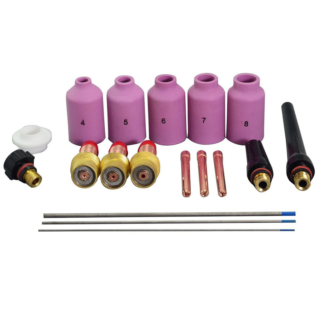  [AUSTRALIA] - TIG Gas Lens Collets Bodies 2 Percent Lanthanated WL20 Sky Blue TIG Welding Tungsten Electrode Kit Fit PTA DB SR WP 17 18 26 TIG Welding Torch 18pcs