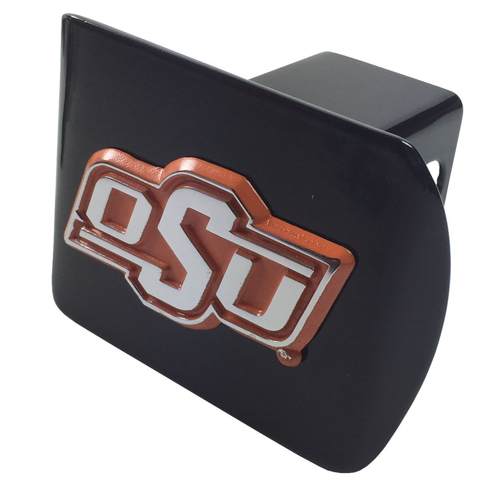  [AUSTRALIA] - Oklahoma State METAL emblem (chrome with orange trim) on black METAL Hitch Cover