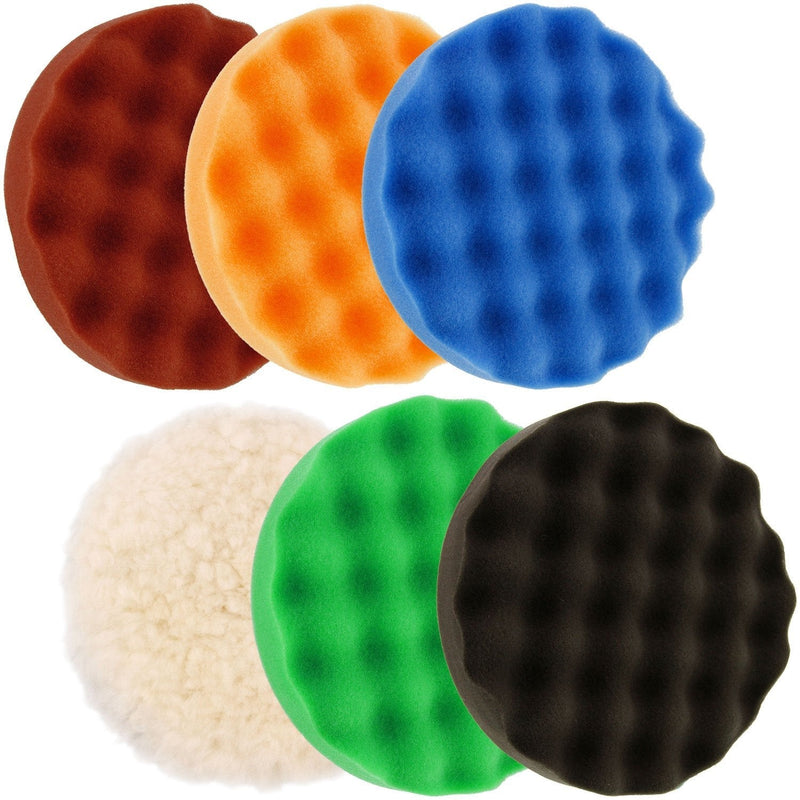  [AUSTRALIA] - TCP Global 6.7" 6-Pad Waffle Foam & Wool Polishing Grip Pad Set