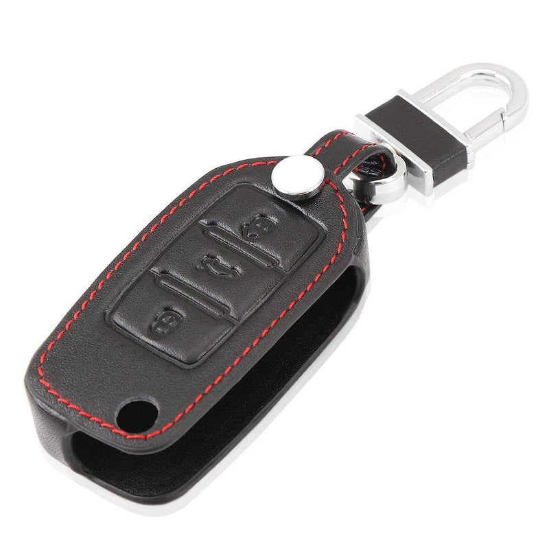  [AUSTRALIA] - AndyGo Leather Key Cover Case Bag Keyless Fit for Volkswagen Tiguan Vw Jetta Mk6 Golf Polo Passat Cc Bora Skoda Fabia Octavia Superb Black