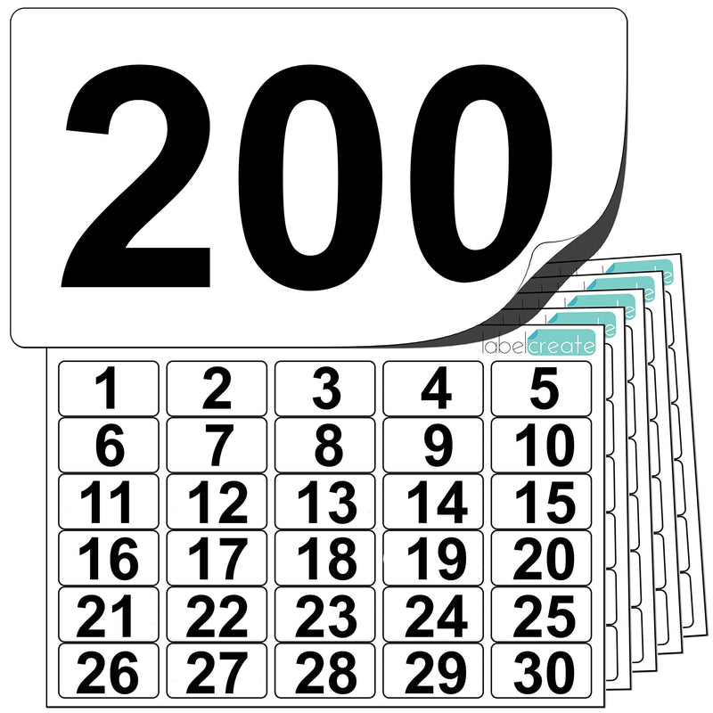 Premium Plastic Number Stickers 1 to 200 (+ 10 Blank Spares). Ultra Durable Label Stock. Suitable for Outdoor Use. 100% Waterproof. - LeoForward Australia