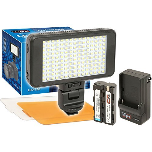  [AUSTRALIA] - Vidpro LED-150 Photo and Video Light Kit - On Camera Panel LED Light - Adjustable and Dimmable Light Fits Cameras Video Camcorders and DLSR w/ Hot Shoe Includes Rechargeable Battery Diffuser and More