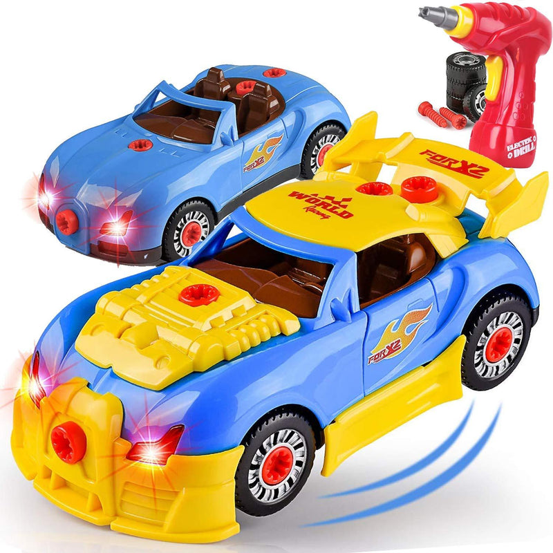 Take Apart Racing Car Toys - Build Your Own Assembly Vehicle with 30 Piece Constructions Set and Working Electric Drill - Engine Sounds & Lights - LeoForward Australia
