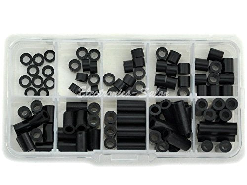  [AUSTRALIA] - Electronics-Salon Black Nylon Round Spacer Assortment Kit, Not Threaded for M4 Screws, Plastic. OD 7mm, ID 4.1mm, L 2mm 4mm 5mm 6mm 8mm 10mm 12mm 16mm 18mm 21mm.